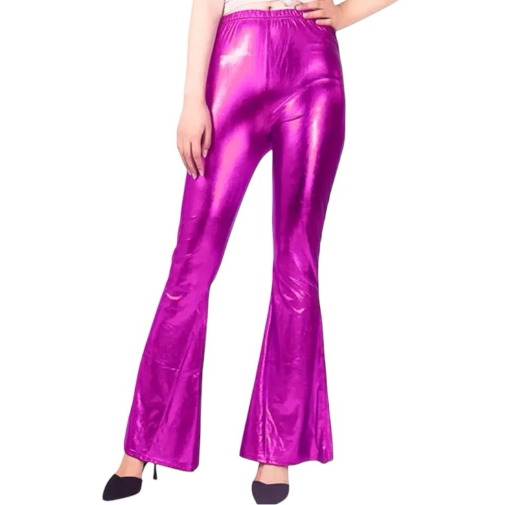 Metallic Women Long Trousers Flared Leather Pants for Women, NWT, Size: …